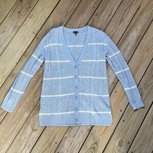 Talbots Blue And White Stripe Preppy Button Front Cardigan Size S